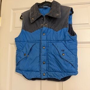 Vintage OP Ocean Pacific Blue Black Reversible Quilted Puffer Corduroy Vest S